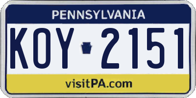 PA license plate KOY2151