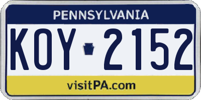 PA license plate KOY2152