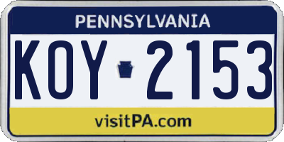PA license plate KOY2153