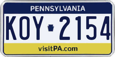 PA license plate KOY2154