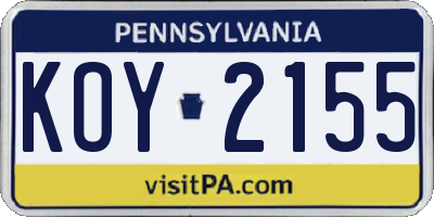 PA license plate KOY2155