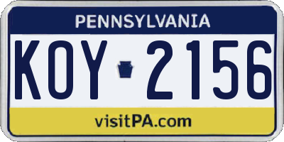 PA license plate KOY2156