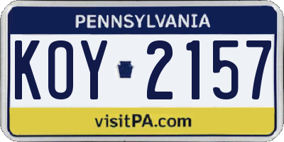 PA license plate KOY2157
