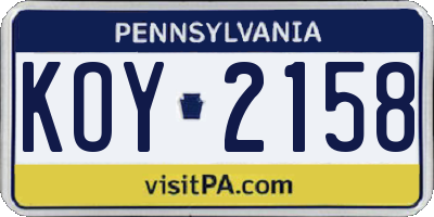 PA license plate KOY2158