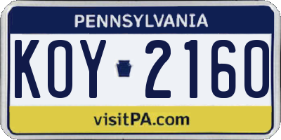 PA license plate KOY2160
