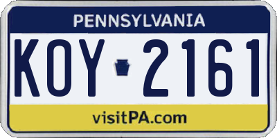 PA license plate KOY2161