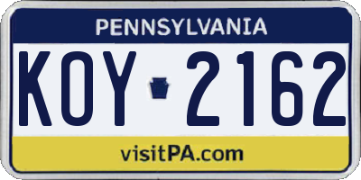 PA license plate KOY2162