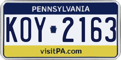PA license plate KOY2163