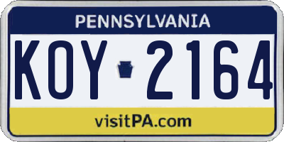 PA license plate KOY2164
