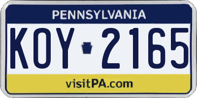 PA license plate KOY2165