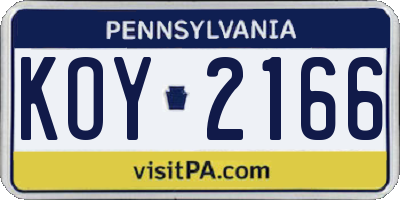 PA license plate KOY2166