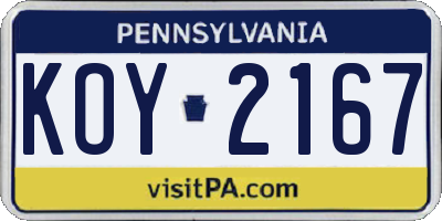 PA license plate KOY2167