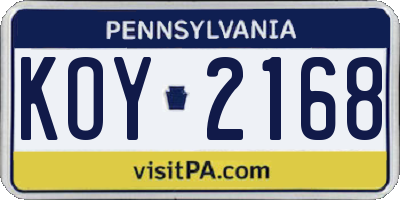 PA license plate KOY2168