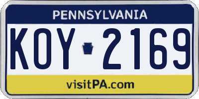 PA license plate KOY2169