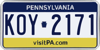 PA license plate KOY2171