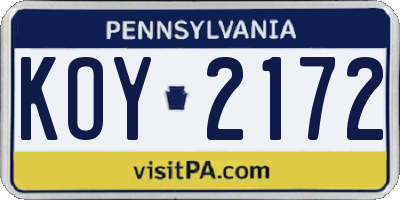 PA license plate KOY2172
