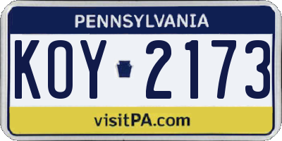 PA license plate KOY2173