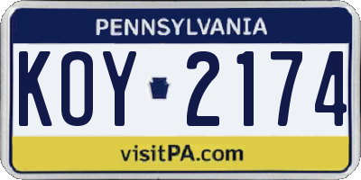 PA license plate KOY2174