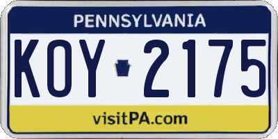 PA license plate KOY2175