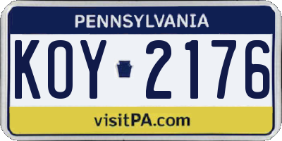 PA license plate KOY2176