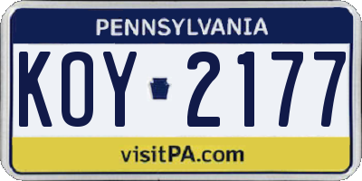 PA license plate KOY2177