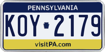 PA license plate KOY2179