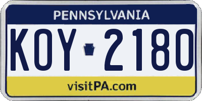 PA license plate KOY2180