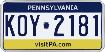 PA license plate KOY2181