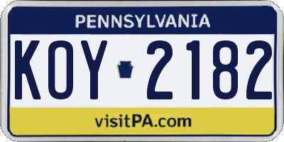 PA license plate KOY2182