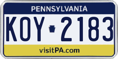 PA license plate KOY2183