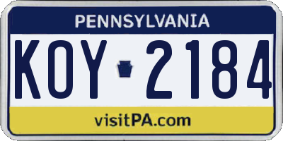 PA license plate KOY2184