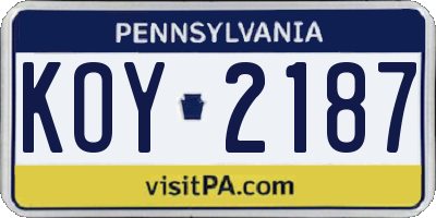 PA license plate KOY2187