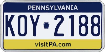PA license plate KOY2188