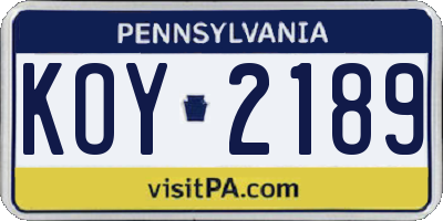 PA license plate KOY2189