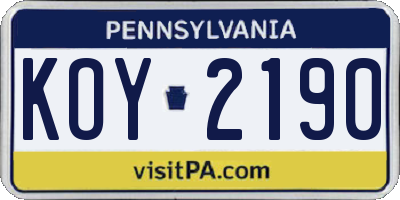 PA license plate KOY2190