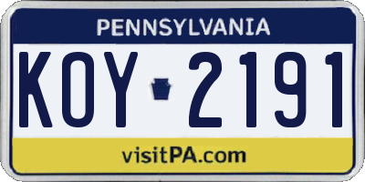 PA license plate KOY2191