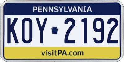 PA license plate KOY2192