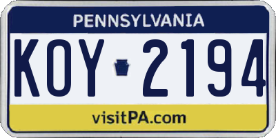 PA license plate KOY2194