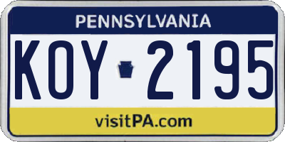 PA license plate KOY2195