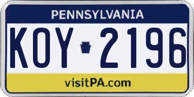 PA license plate KOY2196