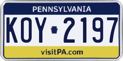 PA license plate KOY2197