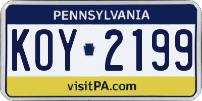 PA license plate KOY2199