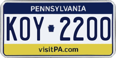 PA license plate KOY2200