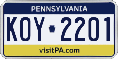 PA license plate KOY2201