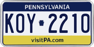 PA license plate KOY2210