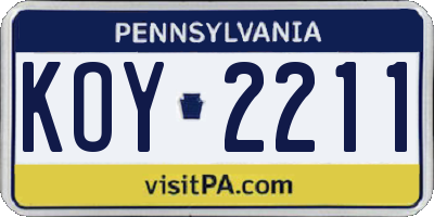 PA license plate KOY2211