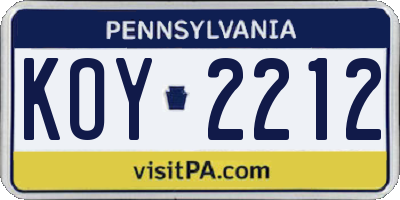 PA license plate KOY2212