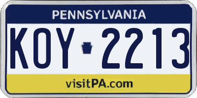PA license plate KOY2213