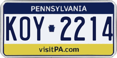 PA license plate KOY2214