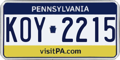 PA license plate KOY2215